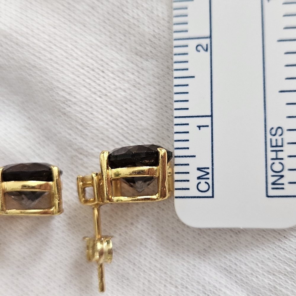 Smoky Quartz With Citrine Accent Gold Over 925 Silver Set - Picture 8 of 16
